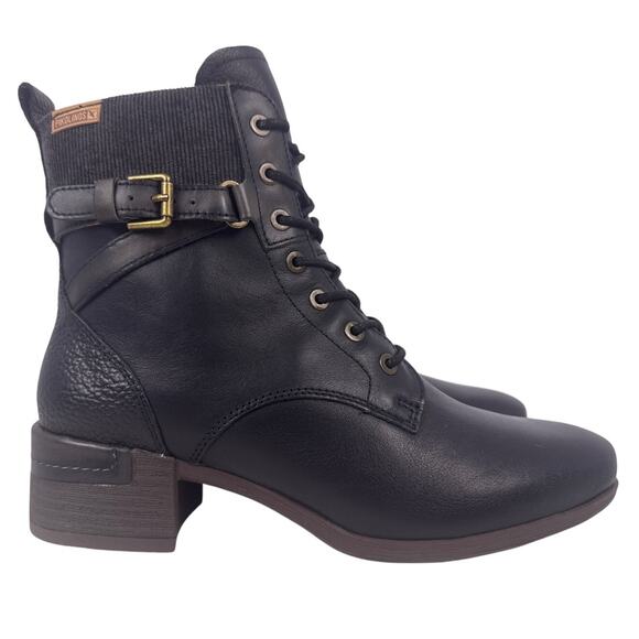 Pikolinos Bootie Malaga Ankle Women's 7.5-8 EU38 Black Leather Side Zip Lace up - Picture 1 of 12